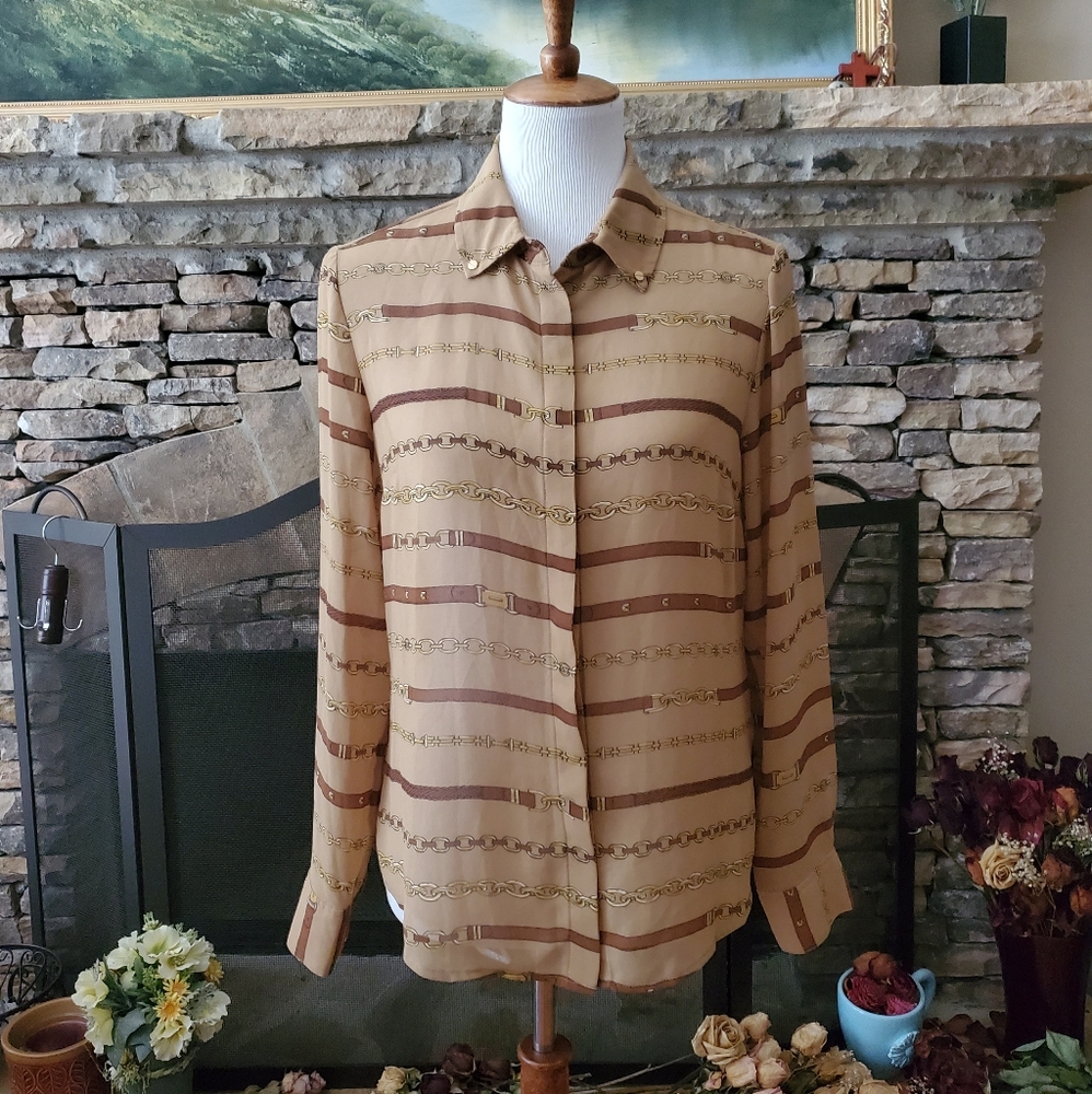 EUC/Michael Kors Button Down Chain print Blouse